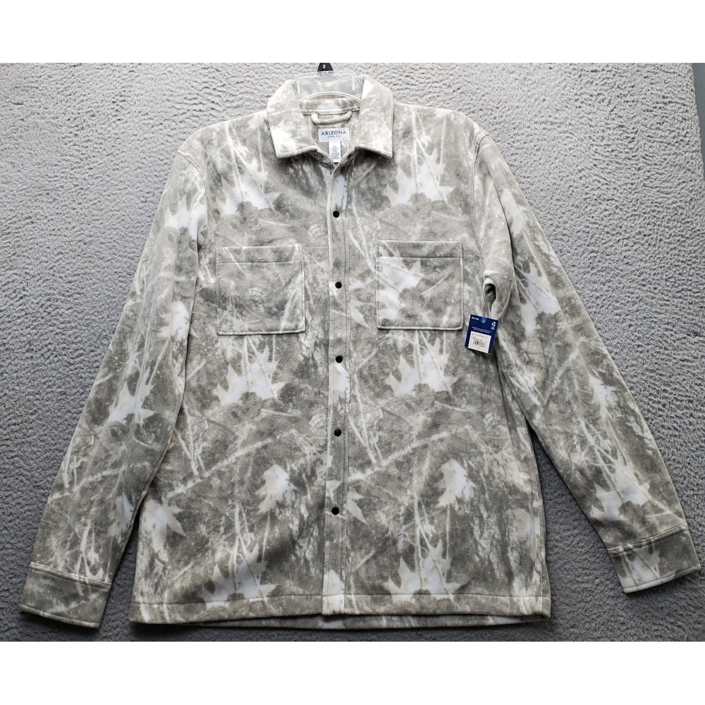 Arizona Jeans Shacket Mens LT Multi Tree Camo Velour Pocket Collared Snap Front